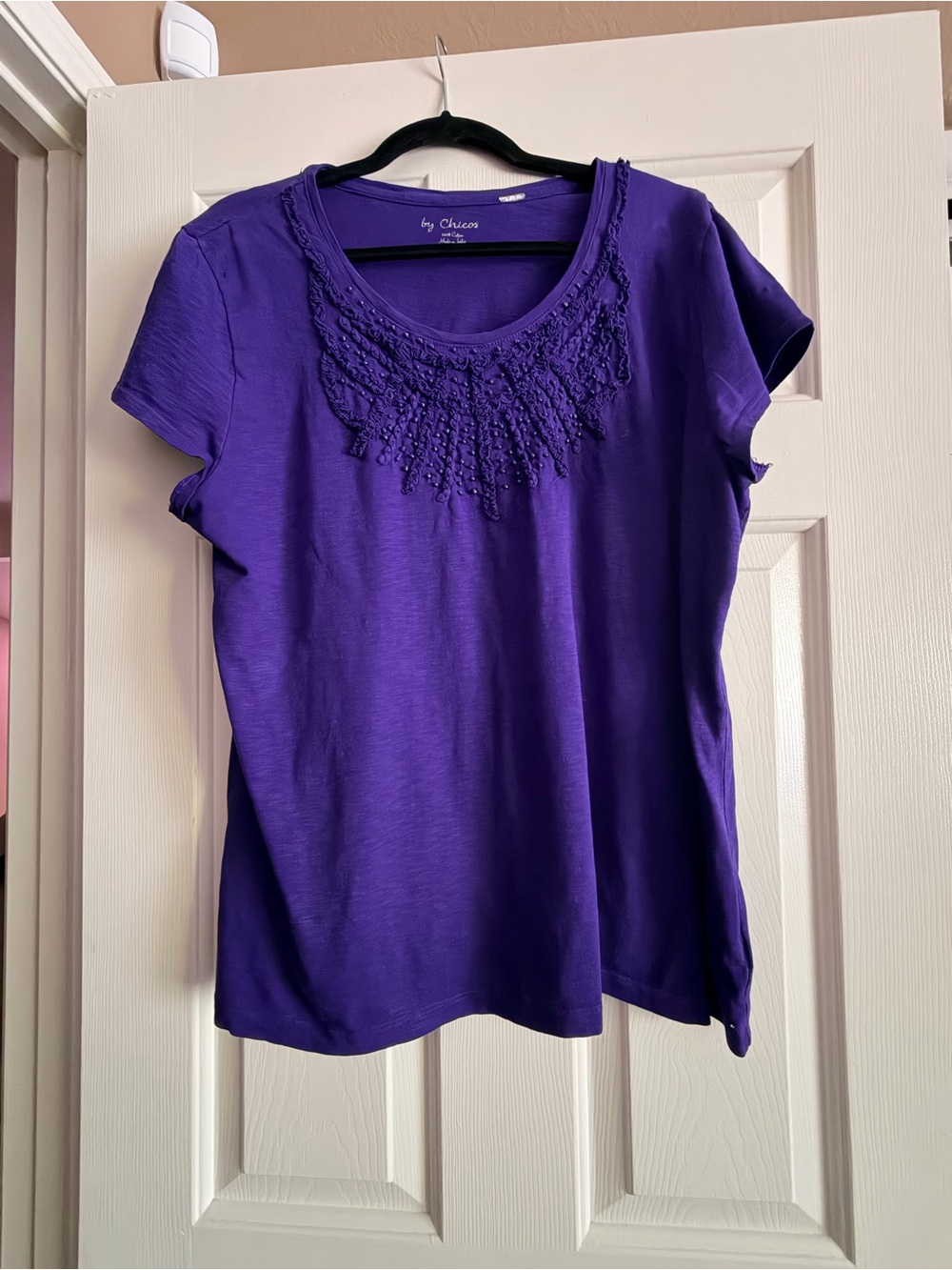 Chico's Deep Purple Beaded Scoop Neck Short Sleeve Tee